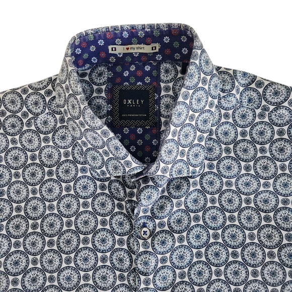 OXLEY Geometric Print Button-Up Shirt 100% premium cotton large - Picture 6 of 13